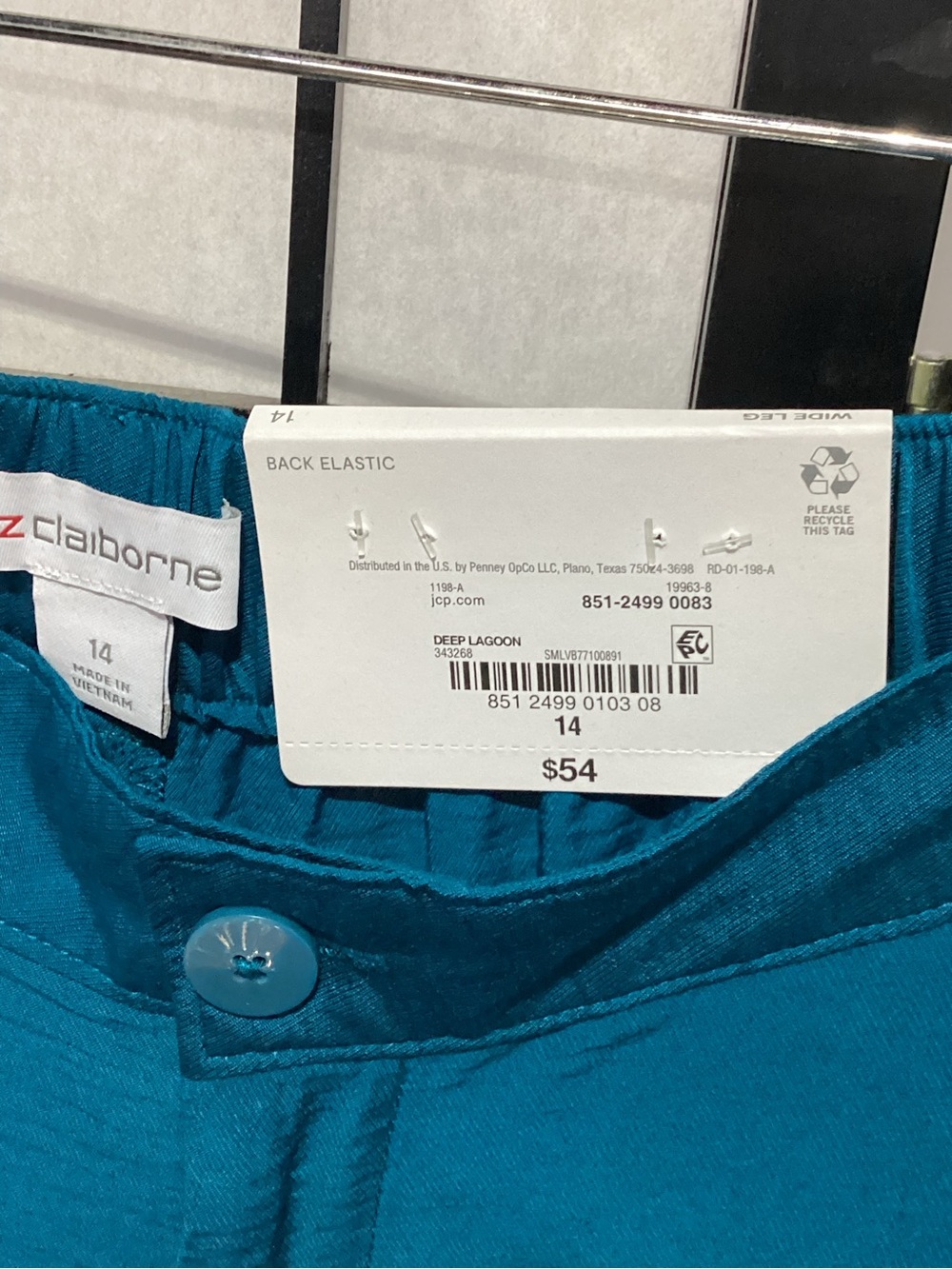 Liz Claiborne Teal Button-Front wide legs pants
